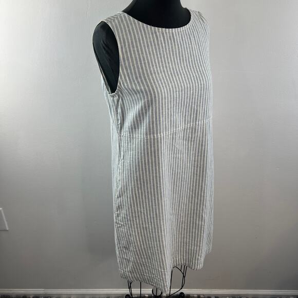 EILEEN FISHER Organic Cotton Dress Blue White Striped Sleeveless Pockets Size XS - Picture 5 of 9